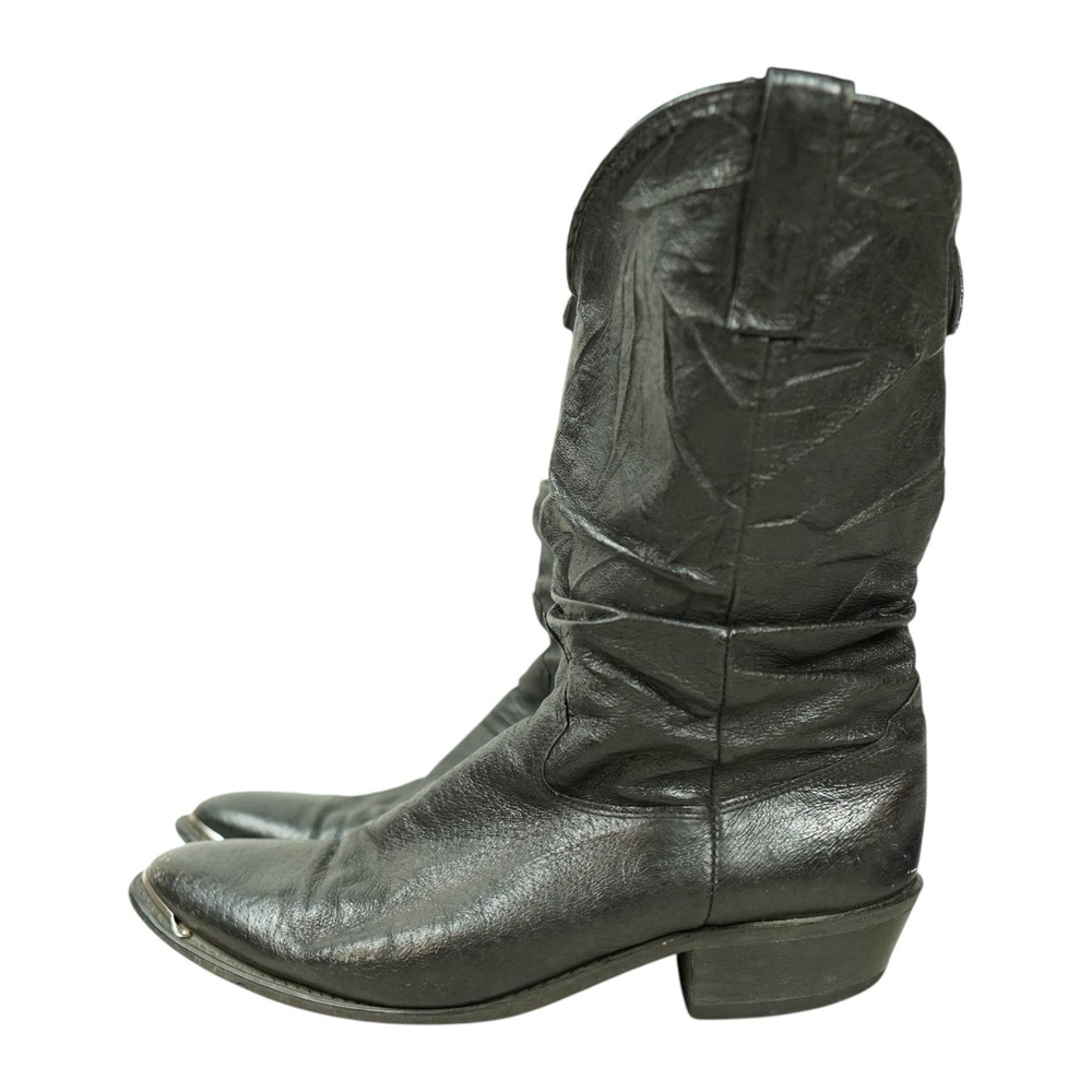 Dingo Cowboy Boots Mens 9.5D Black Slouch Toe Plate Leather Made in USA 15240